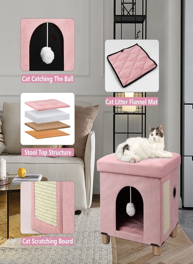 BRIAN & DANY بيت قطط قابل للطي من بريان وداني، كهف للقطط، مكعب للقطط مع لوح خدش وكرة، 12.5 بوصة × 14.5 بوصة × 14.1 بوصة، وردي - Image 4